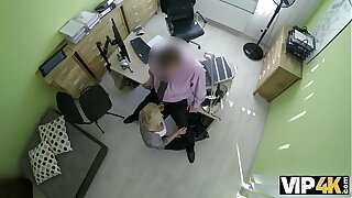 VIP4K. Magnificent lass swallows horseshit and gets banged in office