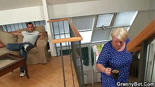 Young guy fucks busty blonde granny from resting with someone abandon